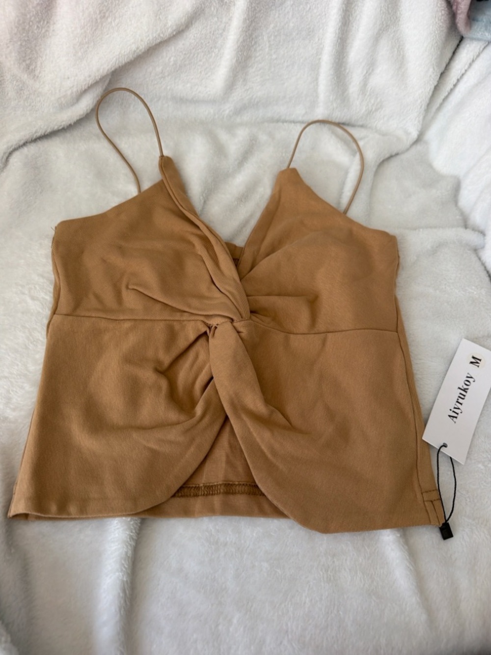Spaghetti Strap Twist-Front Cami Top - Tan